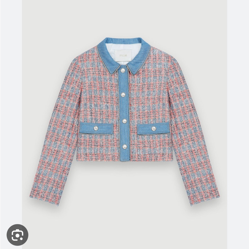 Maje Pink and Blue Tweed Jacket